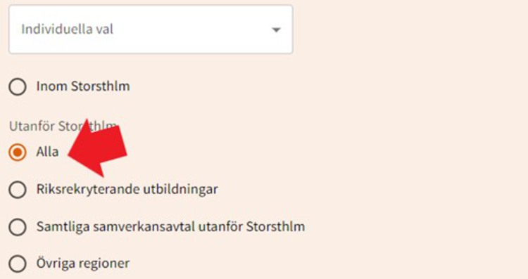 SKÄRMBILD ANTAGNINGSWEBB MED TEXTEN "ALLA"